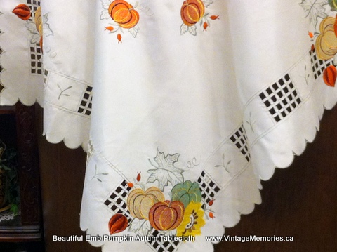 Beautiful Emb Pumpkin Autum Tablecloth