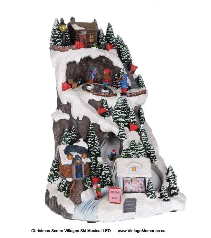Christmas Scene Villages Ski Musical LED 