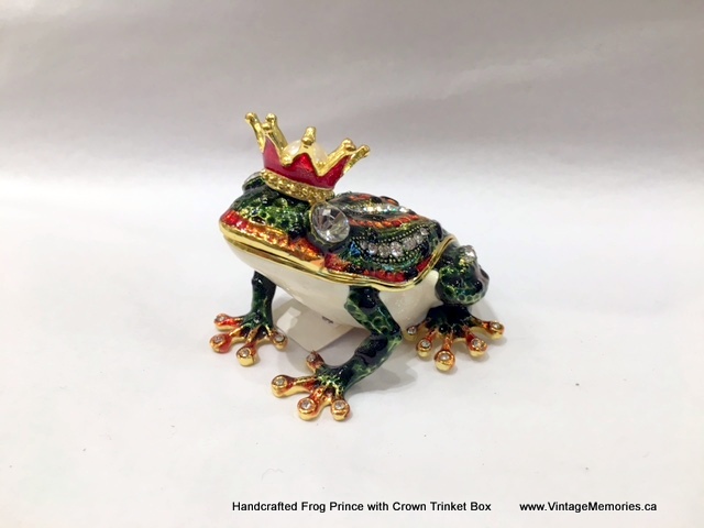 Handcrafted Frog Prince with Crown Trinket Box