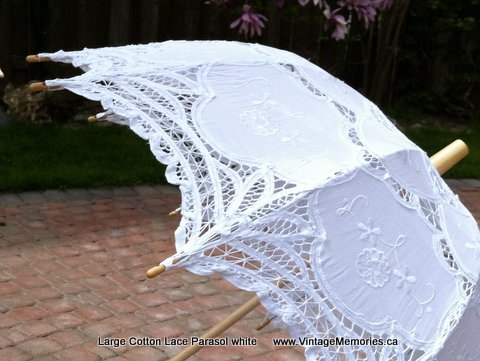 Large Cotton Lace Parasol white