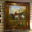 hand painted oil horse riding couple with antique gold frame